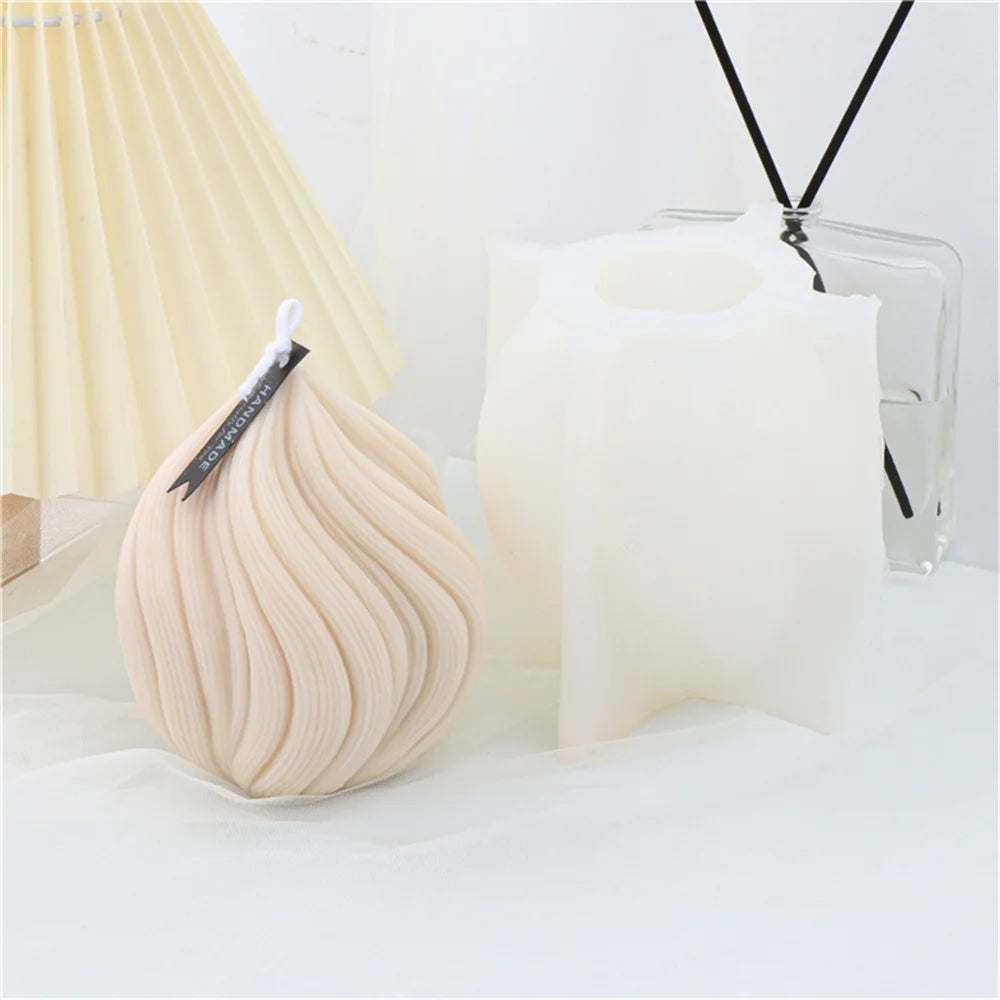 3D Onion Shape Geometry Candles Silicone Molds Carved Wavy