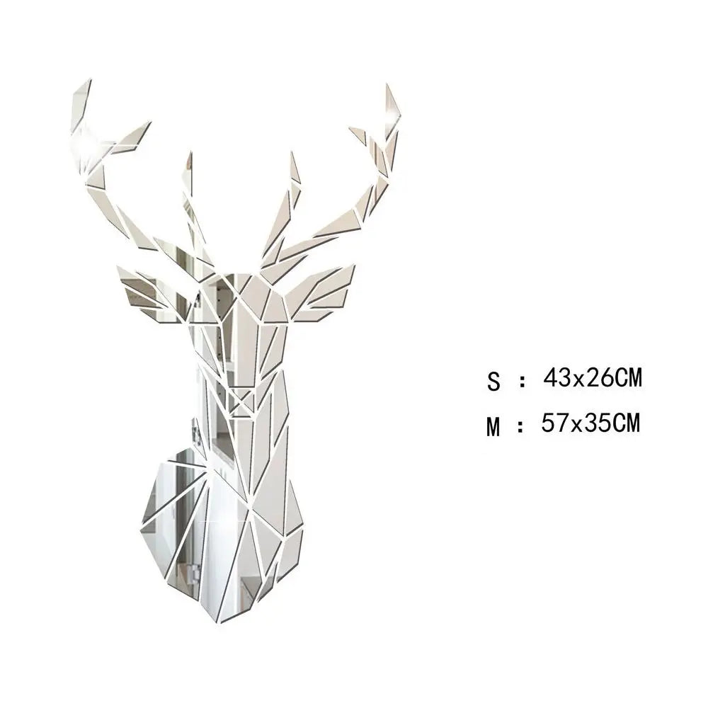 Multiple Sizes 3D Deer Head Stickers Mirror Surface Decals DIY Self Adhesive